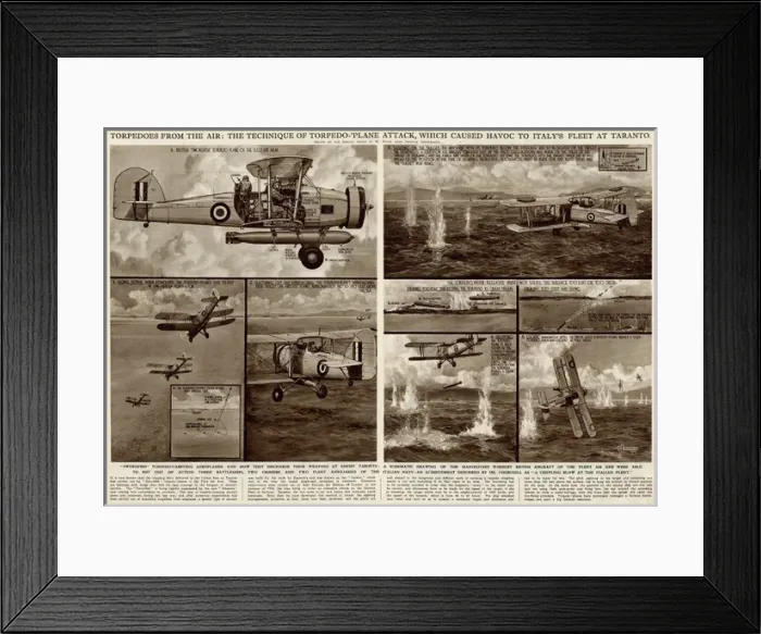 Framed Print : Torpedoes from the air at Taranto by G. H. Davis Framed Print : Torpedoes from the air at Taranto by G. H. Davis