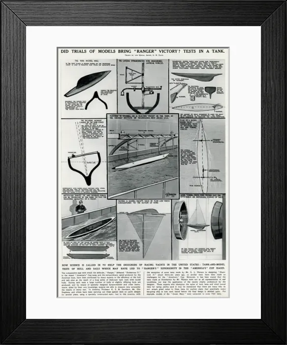 Framed Print : Racing yacht tests in a tank by G. H. Davis