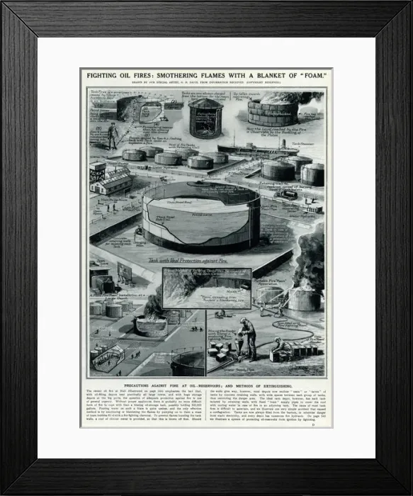 Framed Print : Fighting oil fires by G. H. Davis Framed Print : Fighting oil fires by G. H. Davis