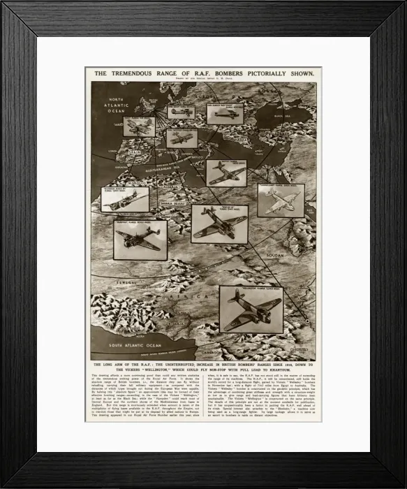 Framed Print : Ranges of RAF bombers by G. H. Davis Framed Print : Ranges of RAF bombers by G. H. Davis
