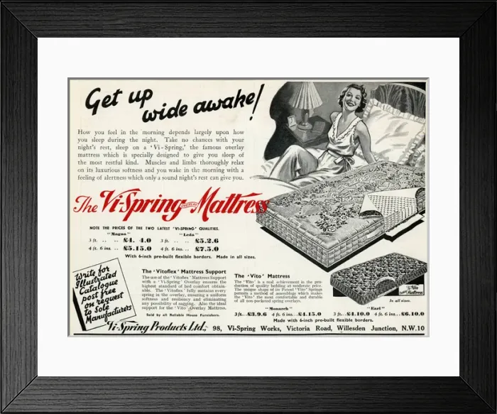Framed Print : Advert for Vi-spring Mattress 1939 Framed Print : Advert for Vi-spring Mattress 1939