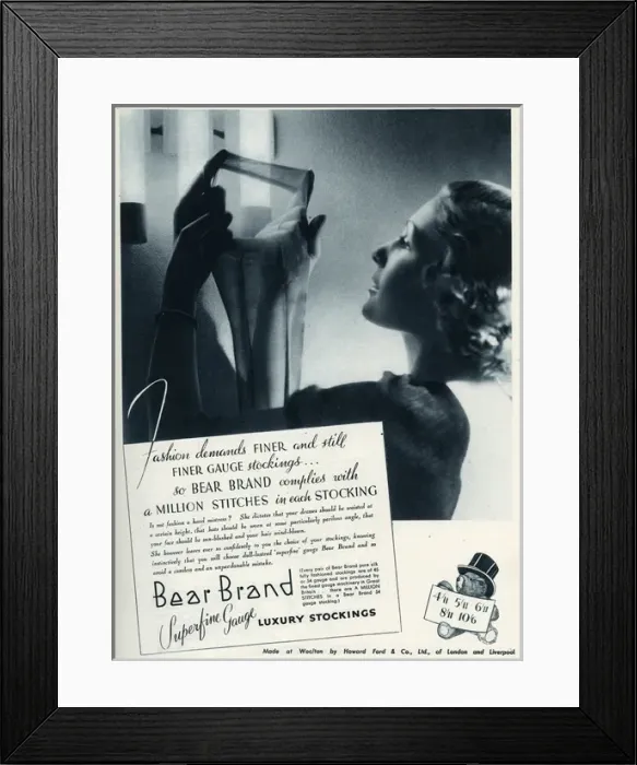 Framed Print : Advert for Stockings by Bear Brand 1935 Framed Print : Advert for Stockings by Bear Brand 1935