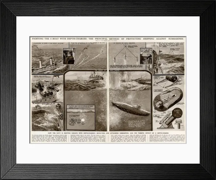 Framed Print : Protecting shipping against submarines by G. H. Davis
