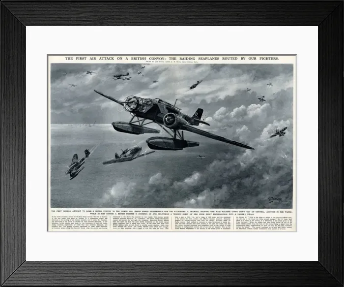 Framed Print : German seaplane attack on British convoy by G. H. Davis Framed Print : German seaplane attack on British convoy by G. H. Davis