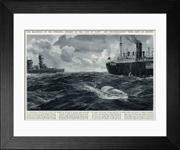 Framed Print : Deutschland crew go aboard City of Flint by G. H. Davis