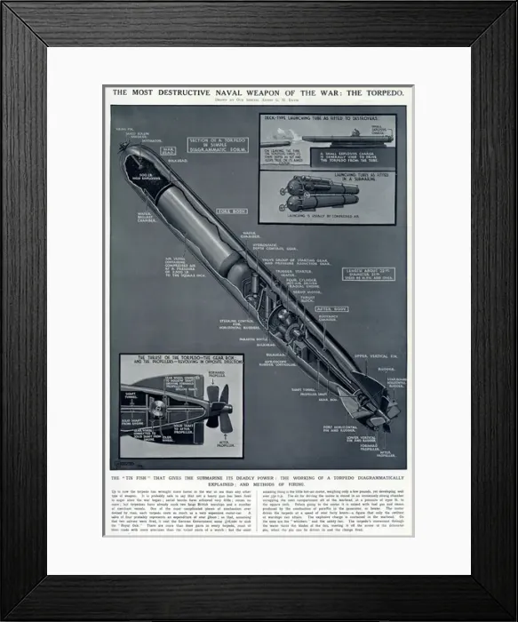 Framed Print : Diagram of a torpedo by G. H. Davis Framed Print : Diagram of a torpedo by G. H. Davis