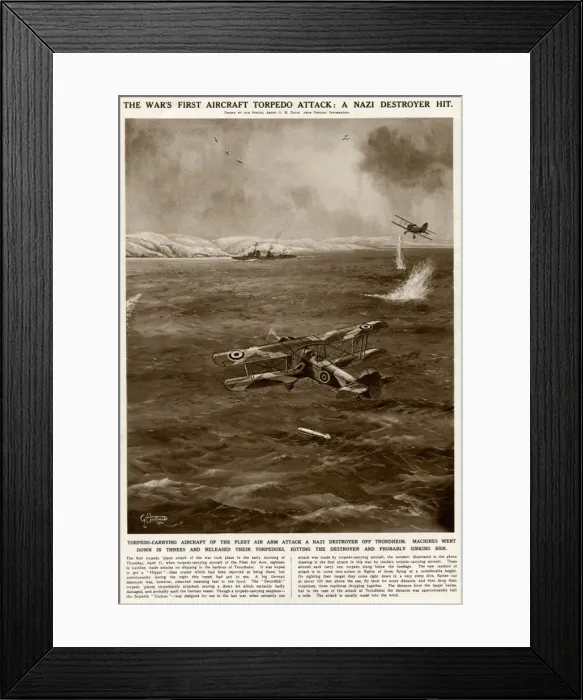 Framed Print : First torpedo air attack by G. H. Davis Framed Print : First torpedo air attack by G. H. Davis