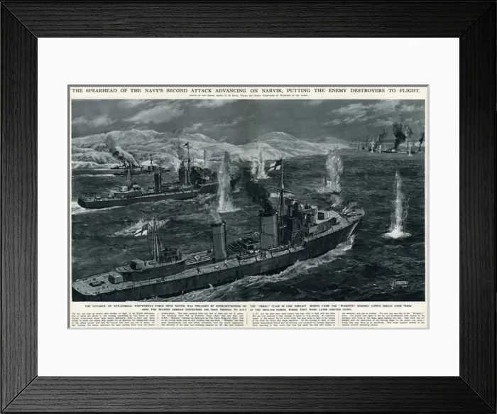 Framed Print : Second British action in Narvik harbour by G. H. Davis