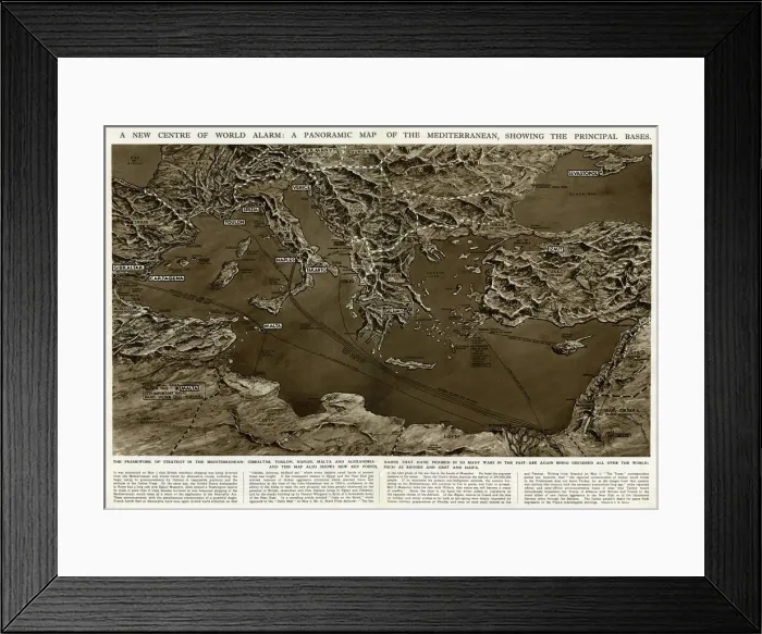 Framed Print : Panoramic map of Mediterranean by G. H. Davis Framed Print : Panoramic map of Mediterranean by G. H. Davis