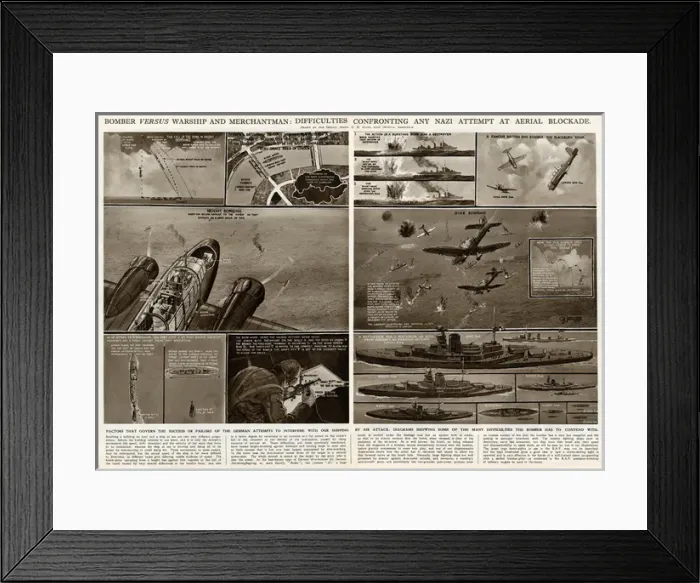 Framed Print : Bomber v. warship and merchantman by G. H. Davis Framed Print : Bomber v. warship and merchantman by G. H. Davis