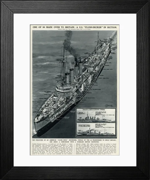 Framed Print : American flush decker destroyer by G. H. Davis Framed Print : American flush decker destroyer by G. H. Davis