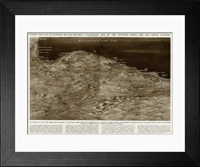 Framed Print : Map of Egyptian coast and Libyan plateau by G. H. Davis