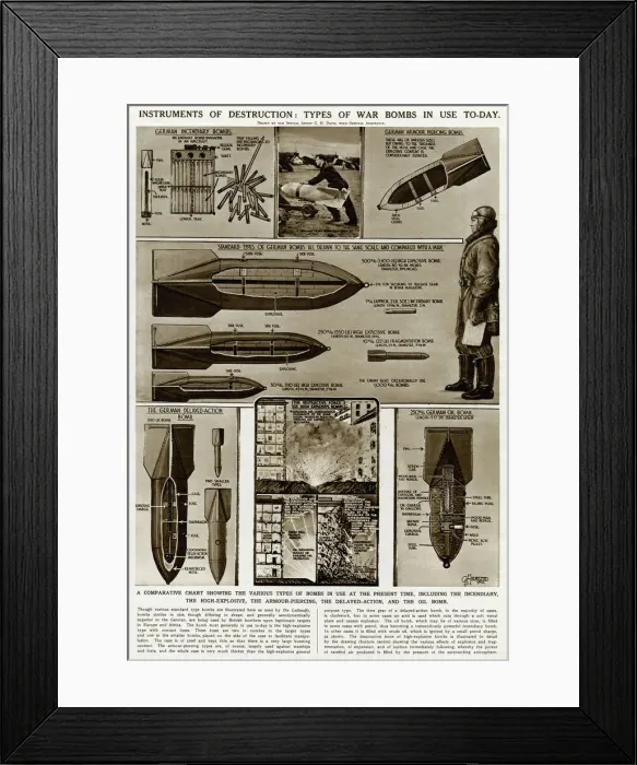 Framed Print : Types of war bombs in use by G. H. Davis Framed Print : Types of war bombs in use by G. H. Davis