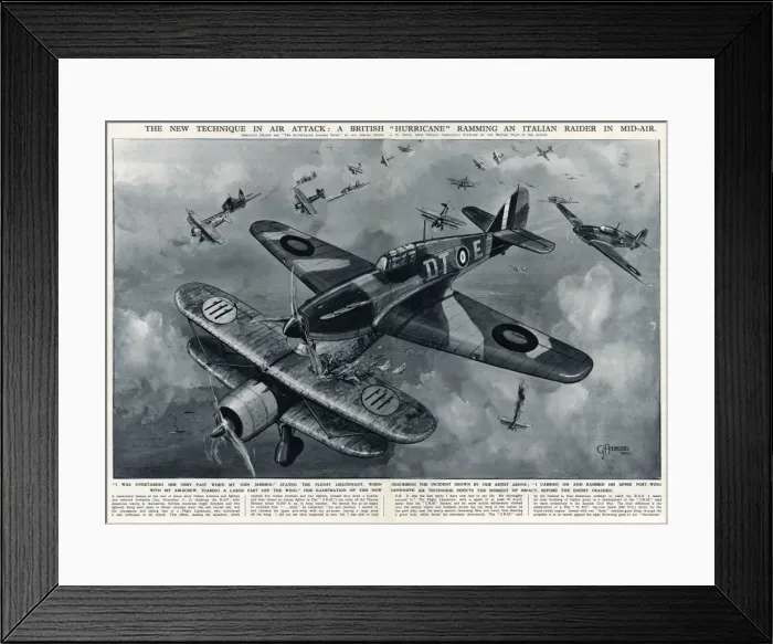 Framed Print : British Hurricane ramming Italian raider by G. H. Davis