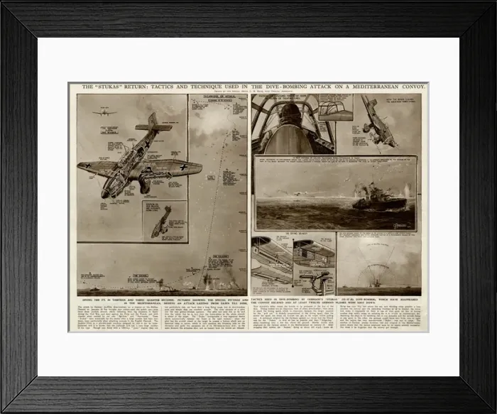 Framed Print : Dive-bombing attack on Mediterranean convoy by G. H. Davis