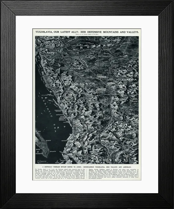 Framed Print : Map of Yugoslavia by G. H. Davis