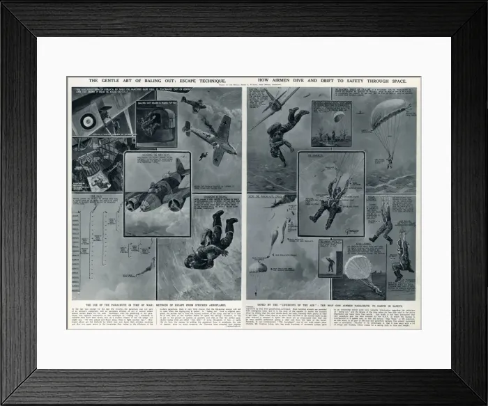 Framed Print : Baling out of a stricken aeroplane by G. H. Davis Framed Print : Baling out of a stricken aeroplane by G. H. Davis