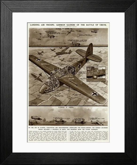 Framed Print : German gliders in Battle of Crete by G. H. Davis