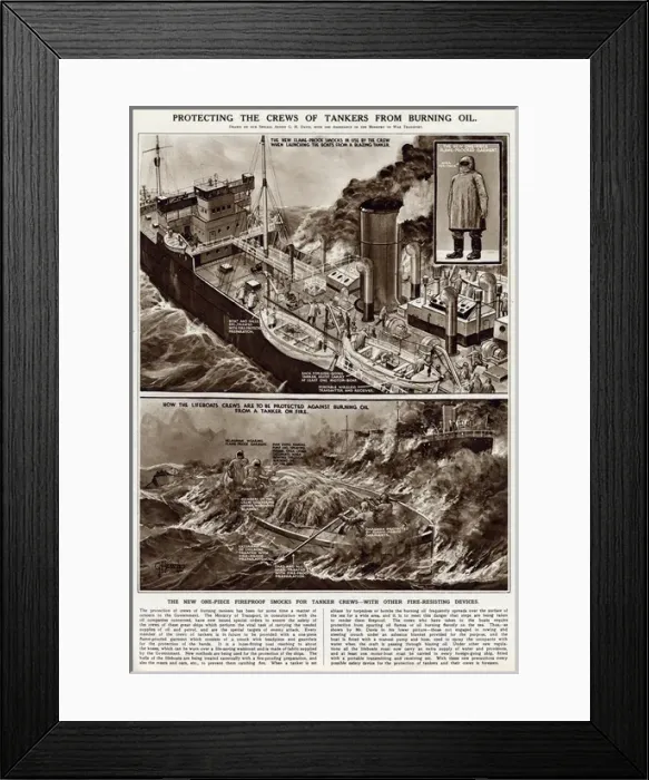 Framed Print : Protecting crews from burning oil by G. H. Davis Framed Print : Protecting crews from burning oil by G. H. Davis
