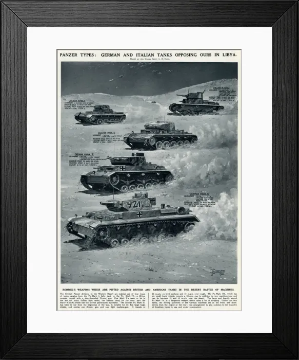 Framed Print : German and Italian tanks in Libya by G. H. Davis Framed Print : German and Italian tanks in Libya by G. H. Davis