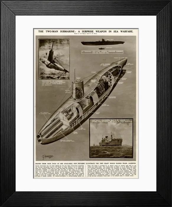Framed Print : Japanese two-man submarine by G. H. Davis Framed Print : Japanese two-man submarine by G. H. Davis