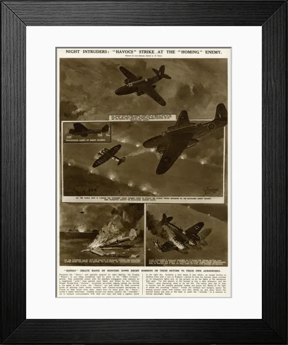 Framed Print : Havoc aircraft shoot down enemy bombers by G. H. Davis Framed Print : Havoc aircraft shoot down enemy bombers by G. H. Davis
