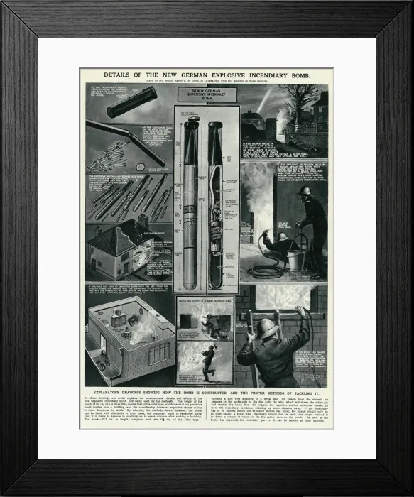 Framed Print : New German incendiary bomb by G. H. Davis
