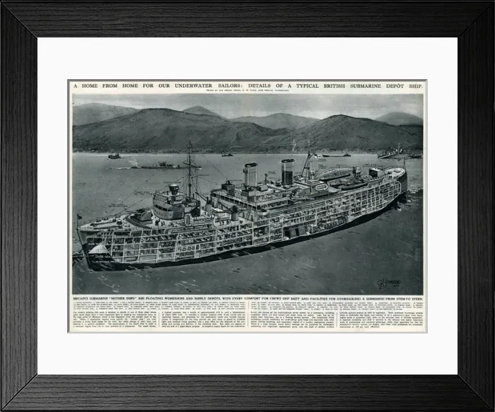 Framed Print : British submarine depot ship by G. H. Davis Framed Print : British submarine depot ship by G. H. Davis