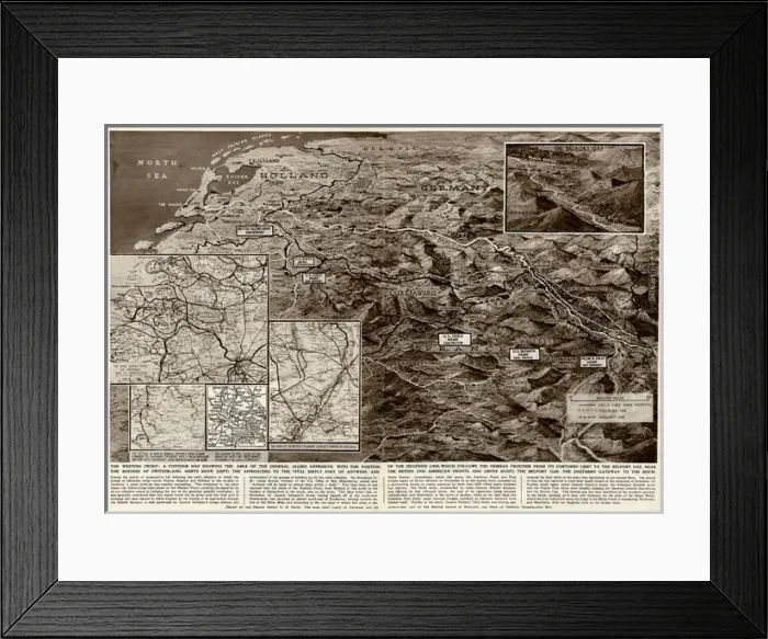 Framed Print : Contour map of Western Front by G. H. Davis Framed Print : Contour map of Western Front by G. H. Davis
