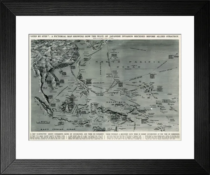 Framed Print : Map of Japanese invasion receding by G. H. Davis Framed Print : Map of Japanese invasion receding by G. H. Davis