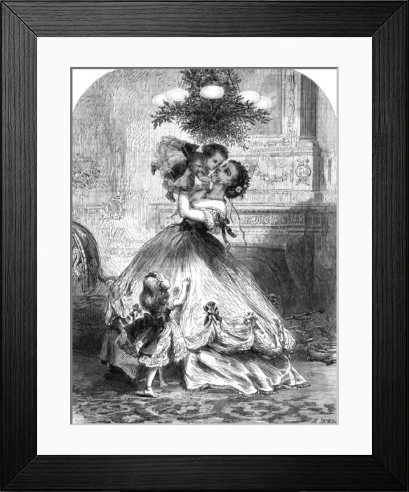 Framed Print : Kissing under the mistletoe, 1865 Framed Print : Kissing under the mistletoe, 1865