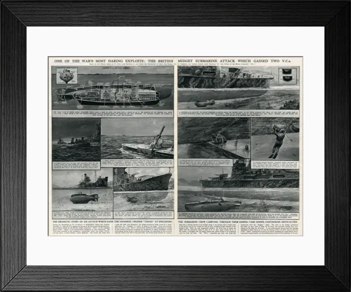 Framed Print : British midget submarine attack by G. H. Davis