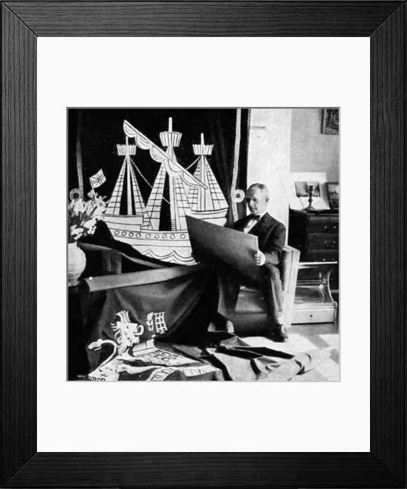 Framed Print : Grey Wornum designing Coronation street decorations Framed Print : Grey Wornum designing Coronation street decorations