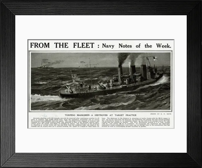 Framed Print : Destroyer at target practice by G. H. Davis