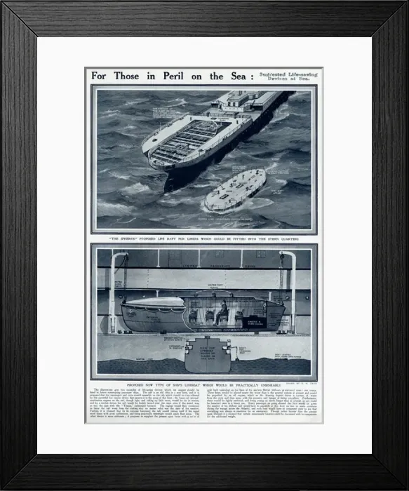 Framed Print : Suggested life-saving devices at sea by G. H. Davis