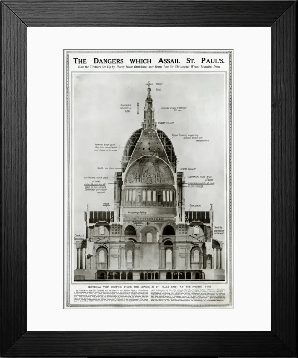 Framed Print : Damage to St Pauls Cathedral, London Framed Print : Damage to St Pauls Cathedral, London