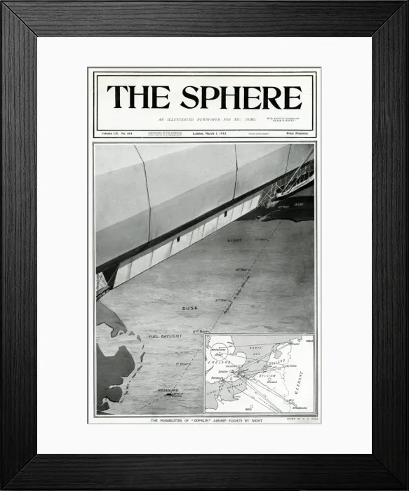 Framed Print : Zeppelin airship flights by night, by G. H. Davis Framed Print : Zeppelin airship flights by night, by G. H. Davis