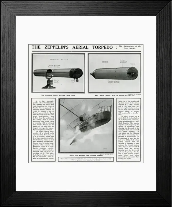 Framed Print : Zeppelins aerial torpedo by G. H. Davis