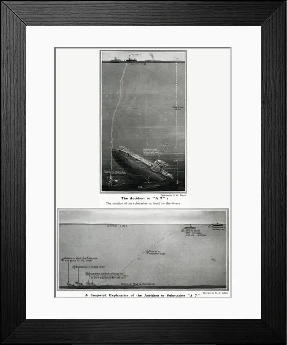 Framed Print : Accident to submarine A7 by G. H. Davis Framed Print : Accident to submarine A7 by G. H. Davis