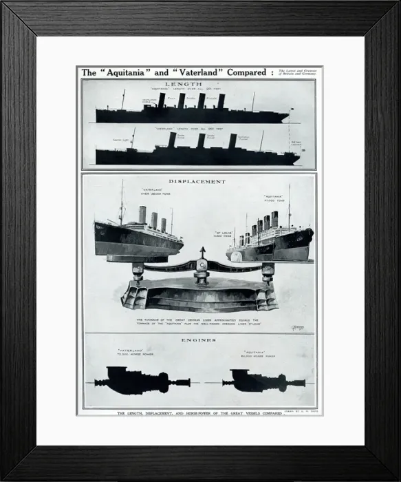 Framed Print : Aquitania and Vaterland compared by G. H. Davis Framed Print : Aquitania and Vaterland compared by G. H. Davis