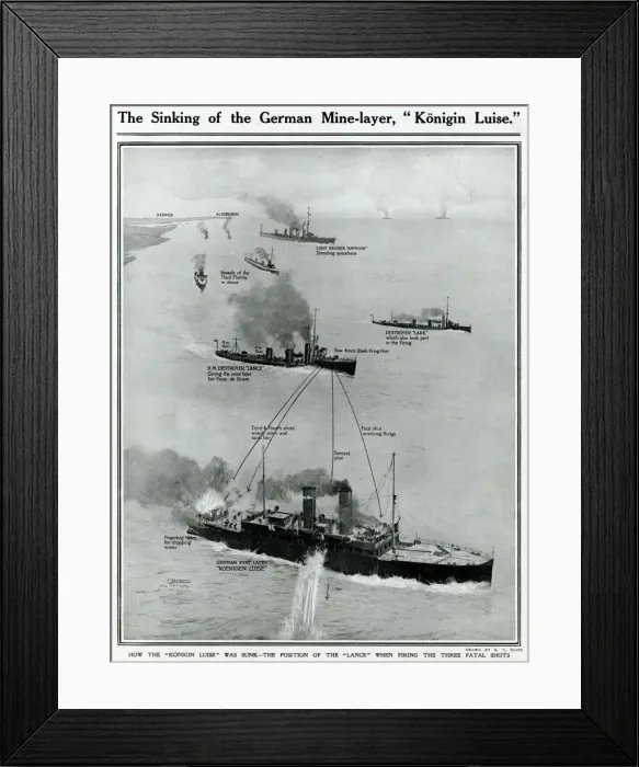 Framed Print : Sinking of German ship, Konigin Luise, by G. H. Davis Framed Print : Sinking of German ship, Konigin Luise, by G. H. Davis