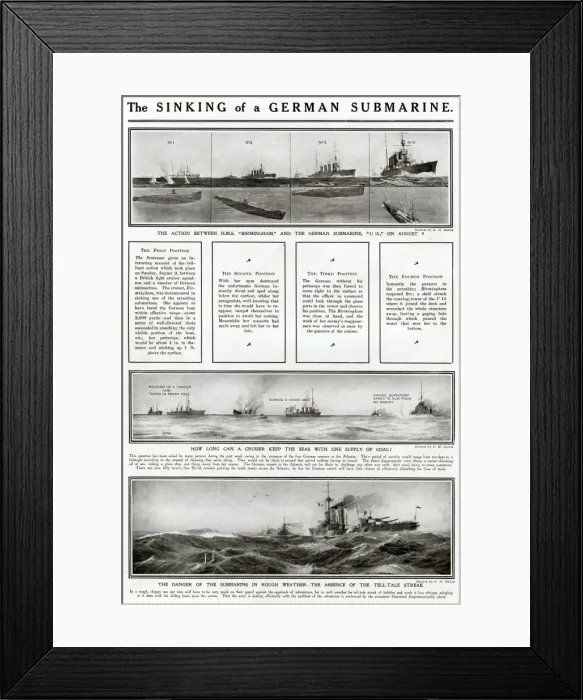 Framed Print : Sinking of a German submarine by G. H. Davis Framed Print : Sinking of a German submarine by G. H. Davis