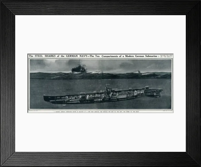 Framed Print : Cross section of a German submarine by G. H. Davis Framed Print : Cross section of a German submarine by G. H. Davis