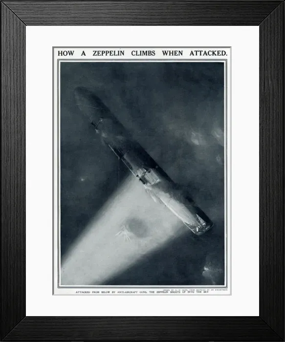 Framed Print : How a Zeppelin climbs when attacked by G. H. Davis Framed Print : How a Zeppelin climbs when attacked by G. H. Davis