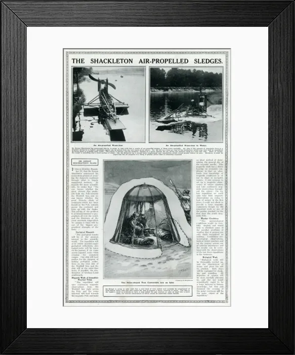 Framed Print : Ernest Shackletons air-propelled sledges, and a tent Framed Print : Ernest Shackletons air-propelled sledges, and a tent