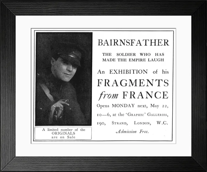 Framed Print : Advert for Bairnsfather Fragments from France exhibition, 19 Framed Print : Advert for Bairnsfather Fragments from France exhibition, 19