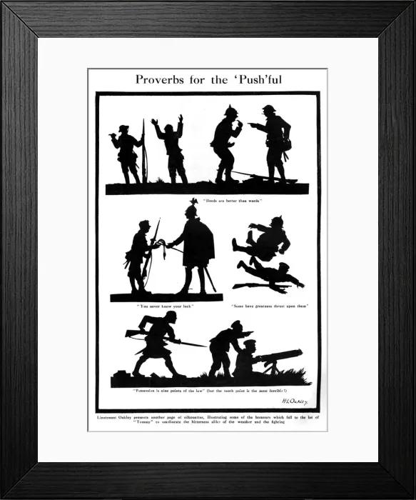 Framed Print : Proverbs for the Push ful, WW1 silhouettes by H. L. Oakley Framed Print : Proverbs for the Push ful, WW1 silhouettes by H. L. Oakley