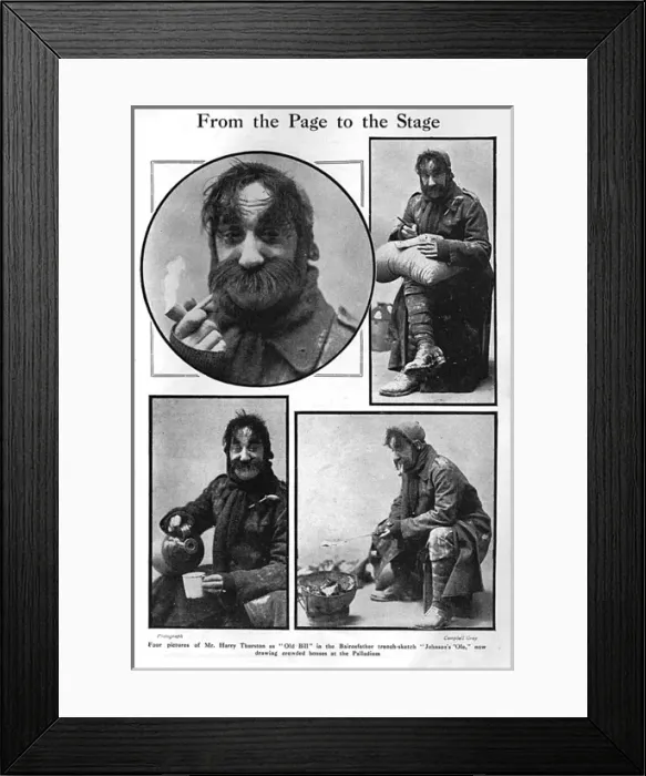 Framed Print : Bruce Bairnsfather. Harry Thurston as Old Bill at the Palla Framed Print : Bruce Bairnsfather. Harry Thurston as Old Bill at the Palla