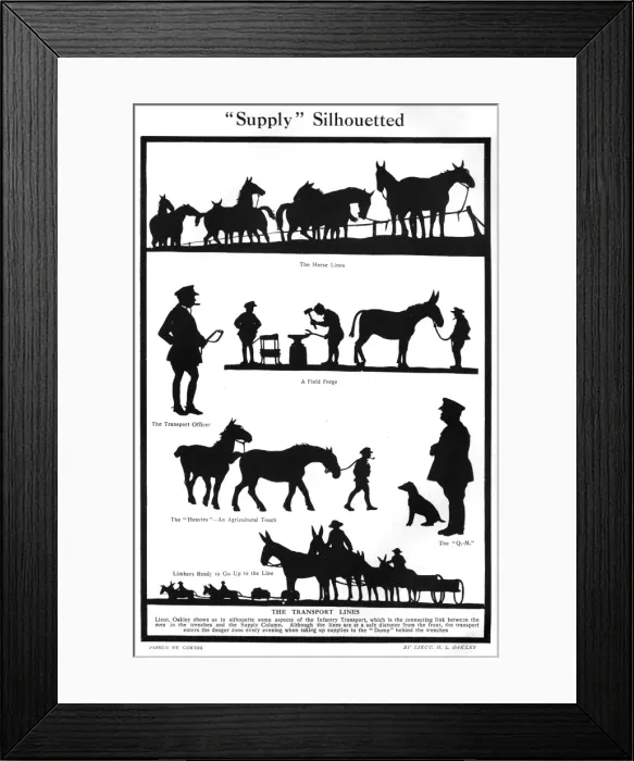 Framed Print : Supply silhouetted, WW1 silhouettes by H. L. Oakley