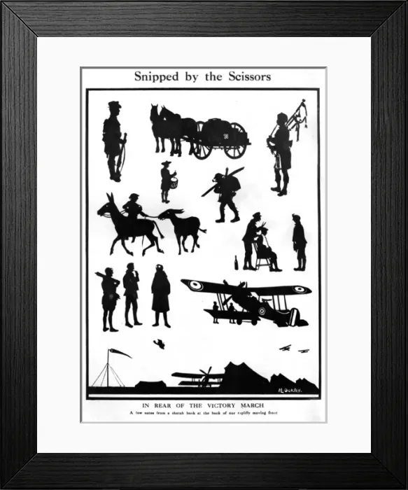 Framed Print : Snipped by the Scissors, WW1 silhouettes by H. L. Oakley Framed Print : Snipped by the Scissors, WW1 silhouettes by H. L. Oakley